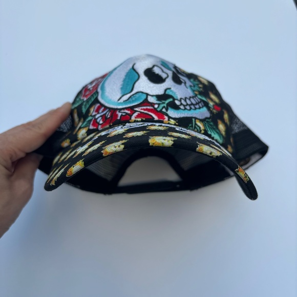 Ed Hardy Embroidered Skull Trucker Cap - Unisex - Picture 13 of 13